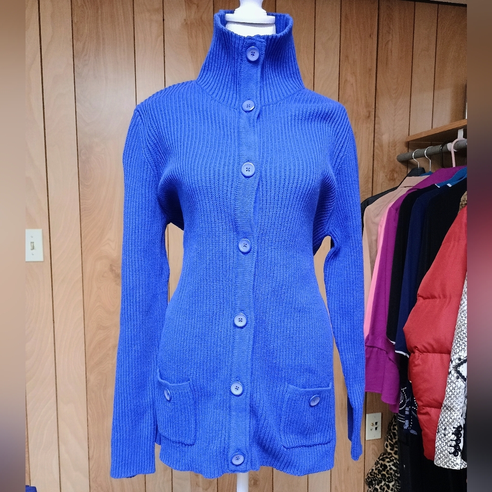 Blue Button-Up Women's Sweater